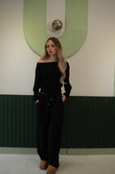 Kadın Siyah Kayık Yaka Jogger Pantolon Takım