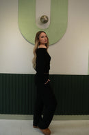 Kadın Siyah Kayık Yaka Jogger Pantolon Takım