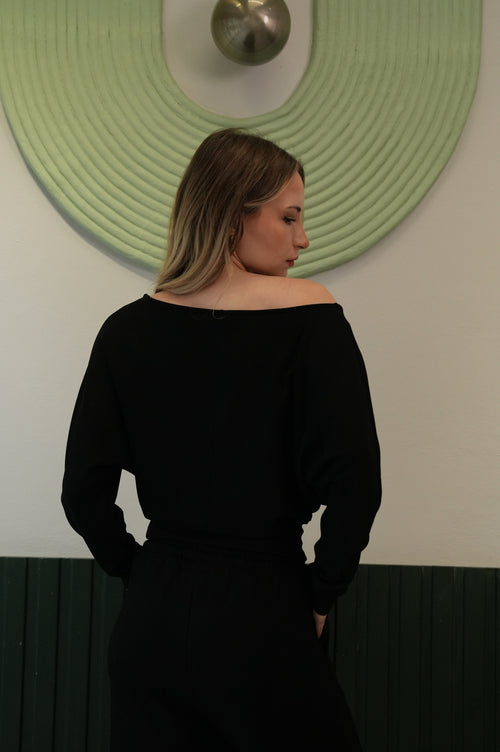 Kadın Siyah Kayık Yaka Jogger Pantolon Takım