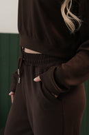 Kadın Kahverengi Crop Sweatshirt Jogger Pantolon Takım