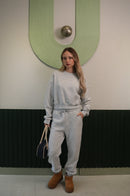 Kadın Gri Crop Sweatshirt Jogger Pantolon Takım