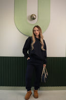 Kadın Lacivert Crop Sweatshirt Jogger Pantolon Takım