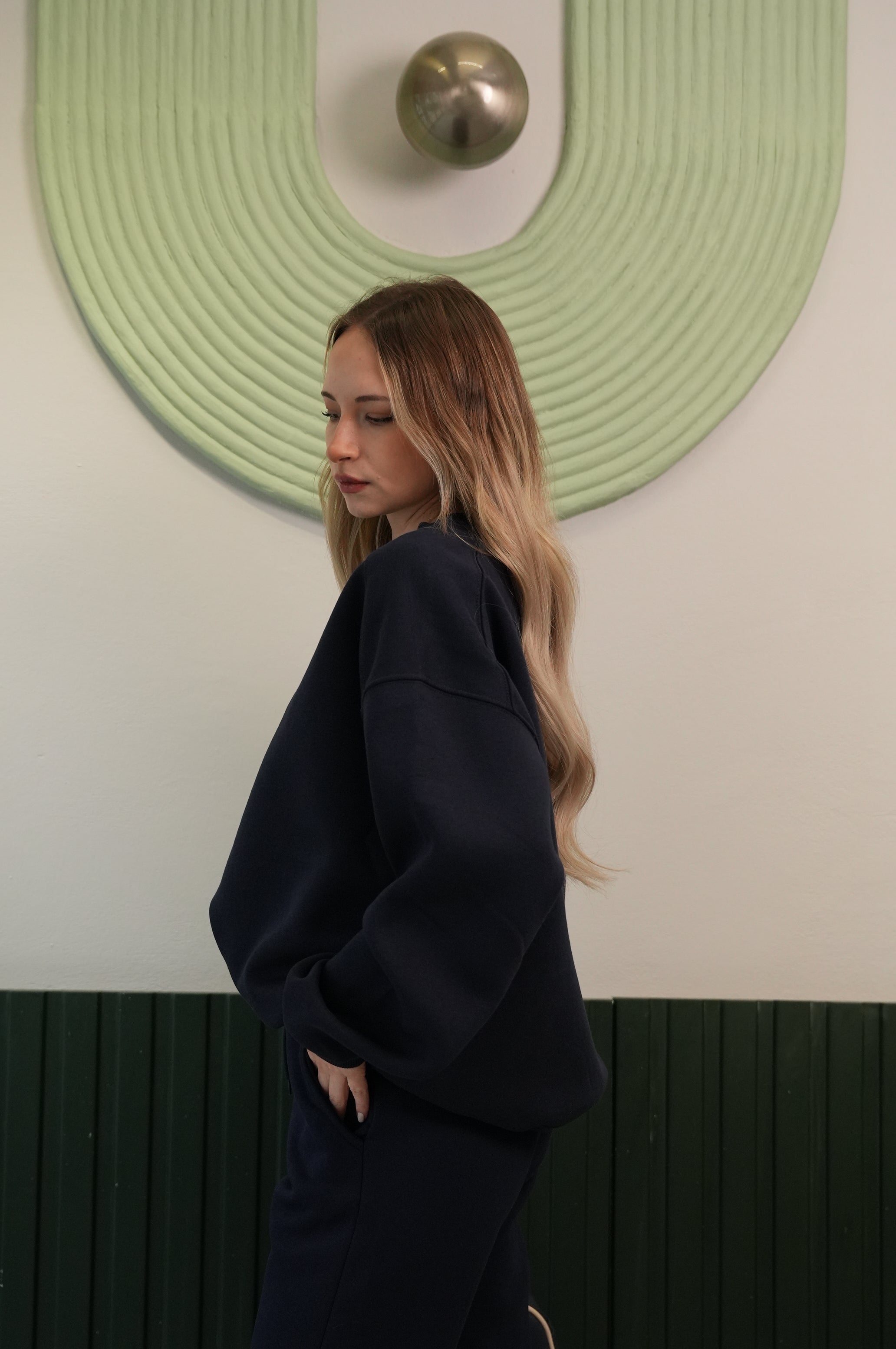 Kadın Lacivert Crop Sweatshirt Jogger Pantolon Takım