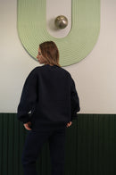 Kadın Lacivert Crop Sweatshirt Jogger Pantolon Takım