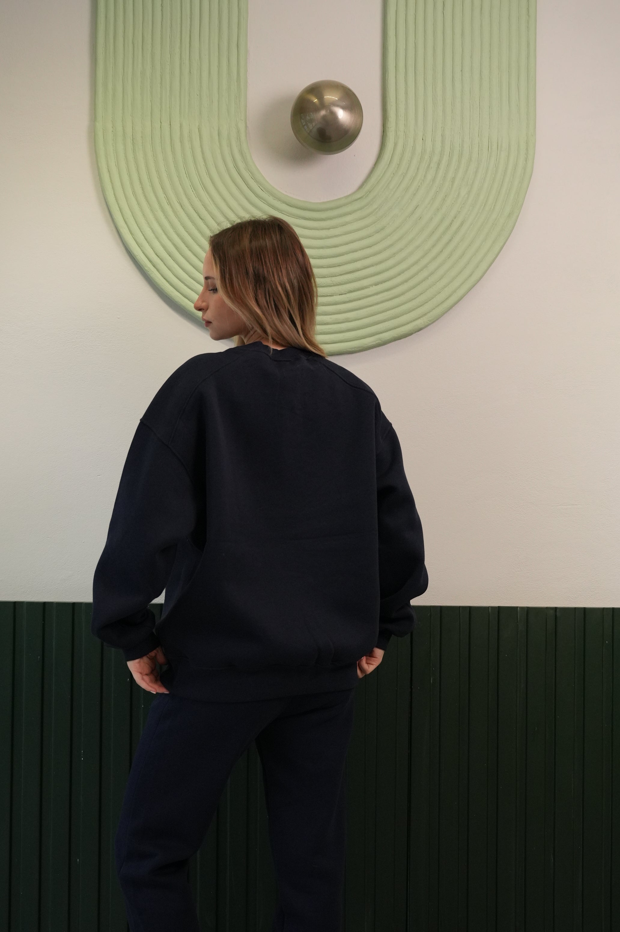 Kadın Lacivert Crop Sweatshirt Jogger Pantolon Takım