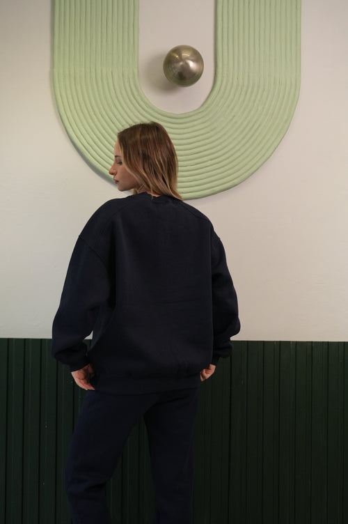 Kadın Lacivert Crop Sweatshirt Jogger Pantolon Takım