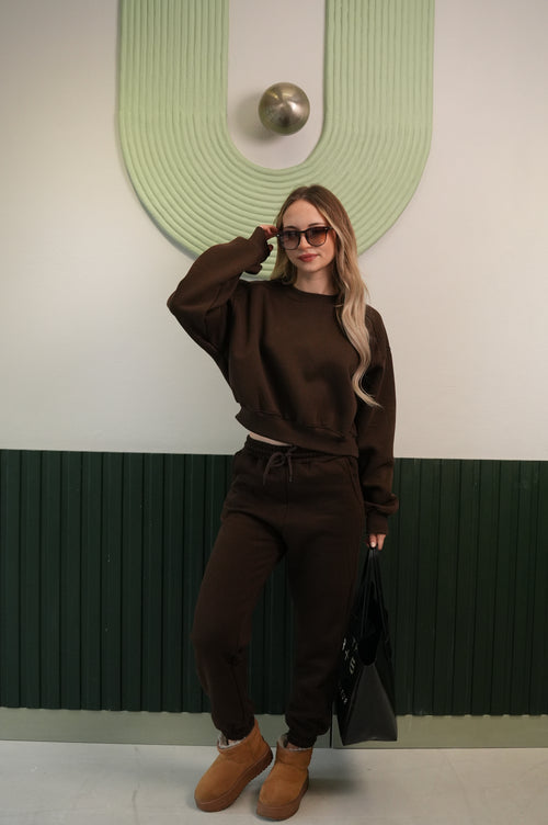 Kadın Sweatshirt & Jogger Pantolon Takım – Kahverengi