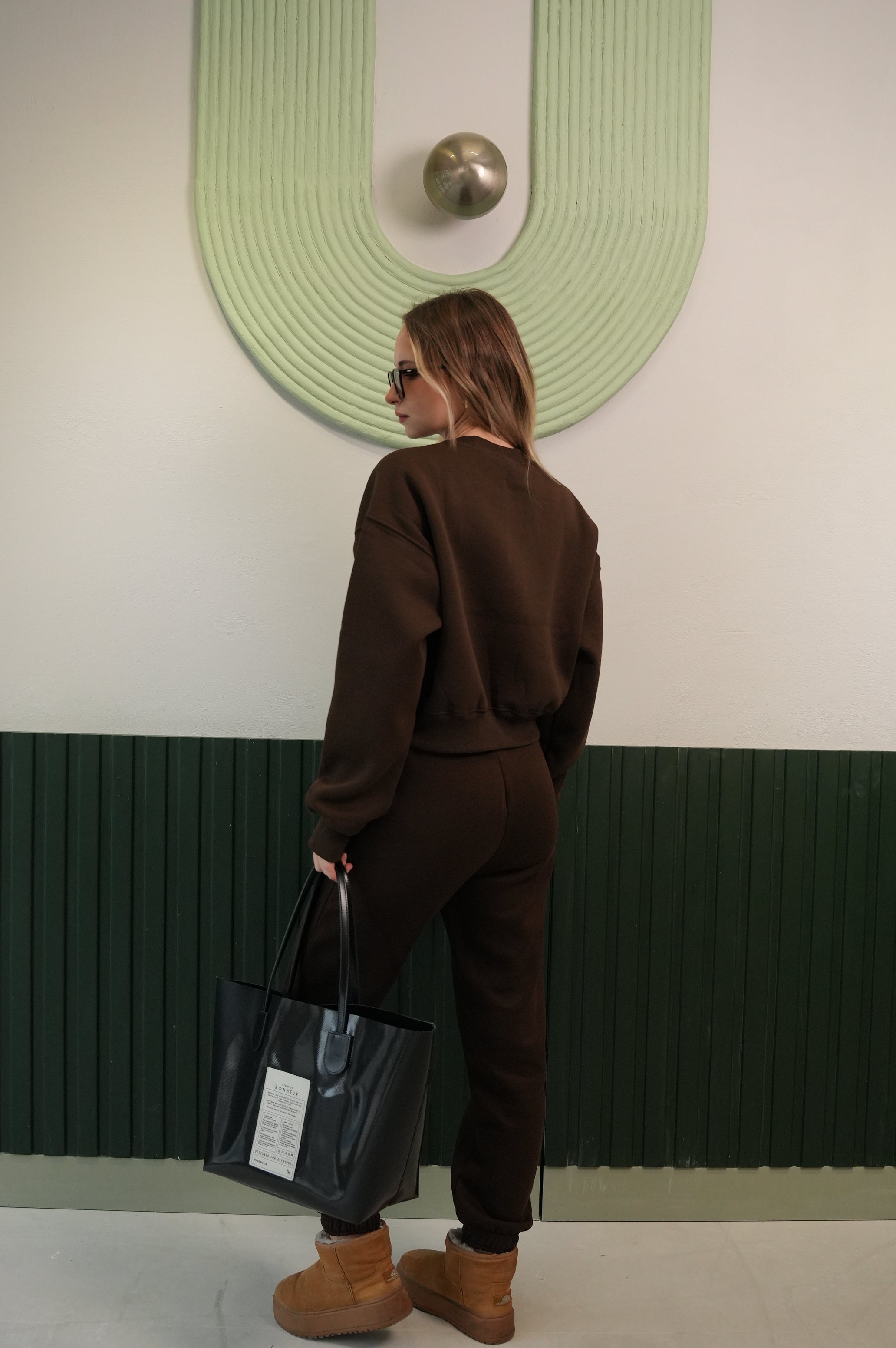 Kadın Sweatshirt & Jogger Pantolon Takım – Kahverengi