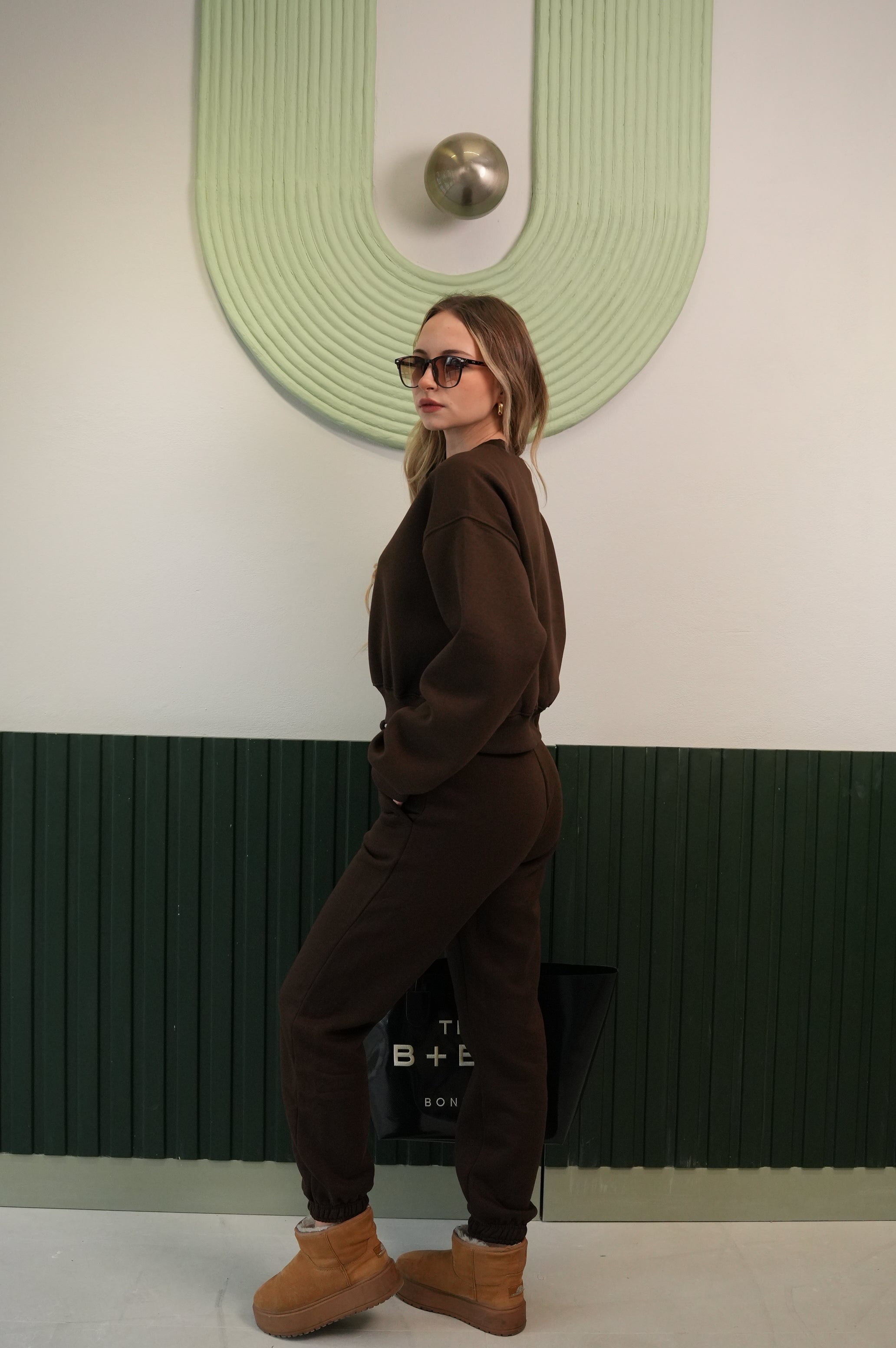 Kadın Sweatshirt & Jogger Pantolon Takım – Kahverengi