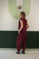 Kolsuz Bluz & Bağcıklı Pantolon Takımı – Bordo