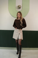 Asimetrik Düğme Detaylı Mini Etek – Bej