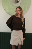 Asimetrik Düğme Detaylı Mini Etek – Bej