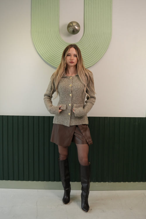 Düğme Detaylı Kruvaze Mini Etek – Kahverengi