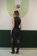 Düğmeli Kolsuz Yelek & Mini Etek Takımı – Lacivert