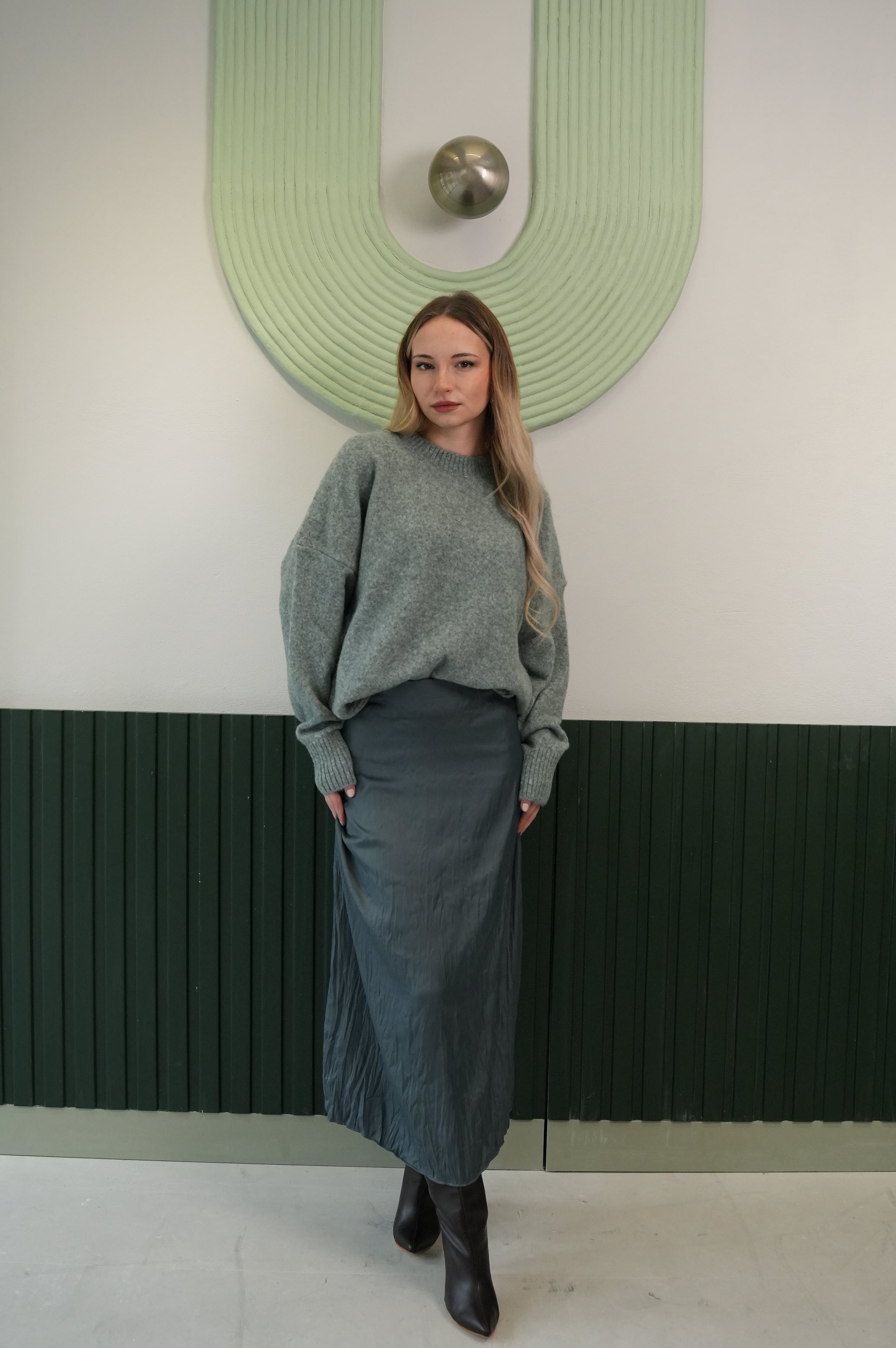 Yüksek Bel Düz Kesim Uzun Etek – Antrasit