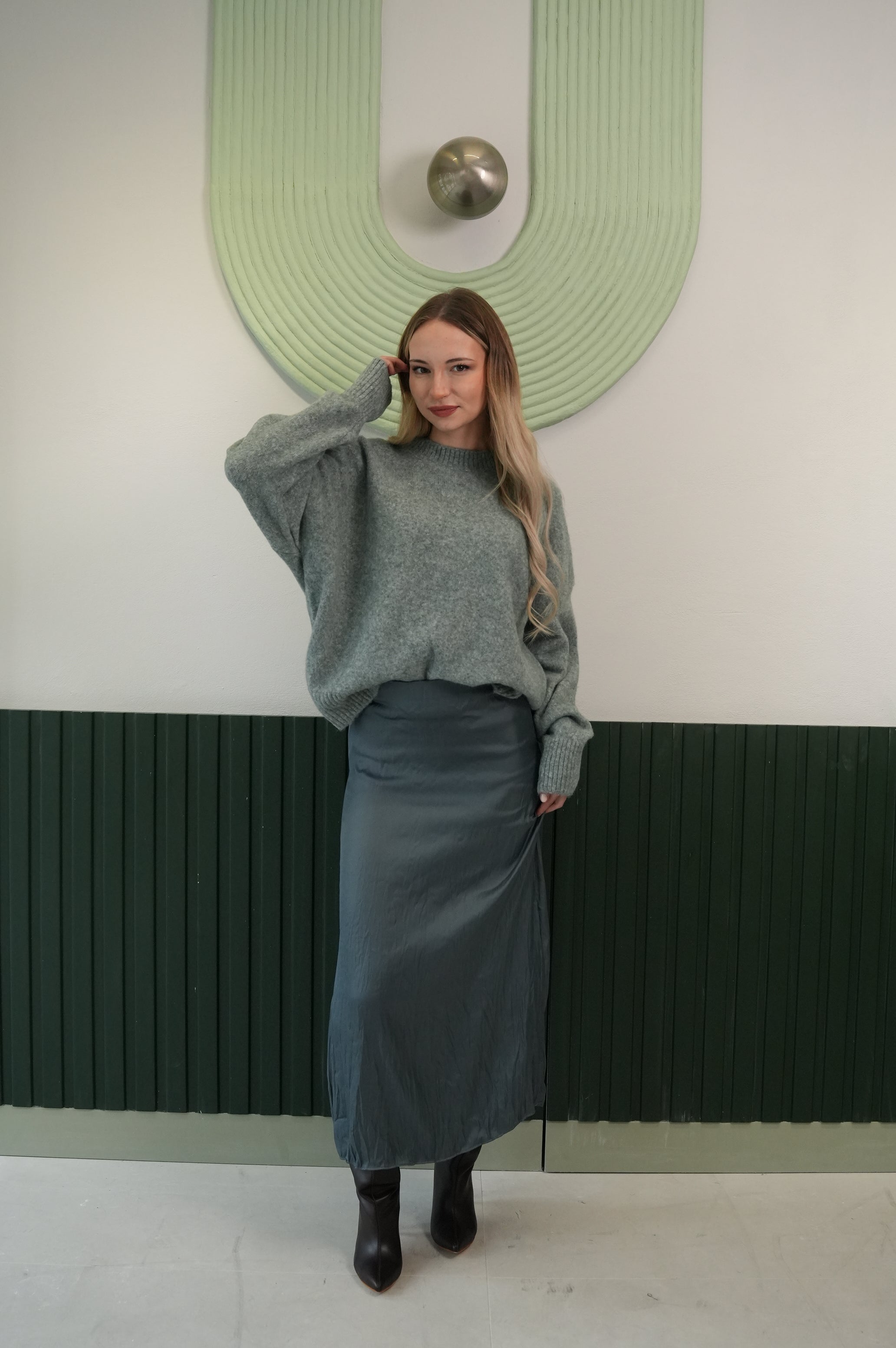 Yüksek Bel Düz Kesim Uzun Etek – Antrasit