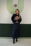 Kadın Desenli Bisiklet Yaka Triko Kazak – Lacivert