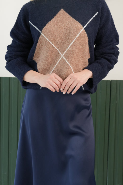 Yüksek Bel Akıcı Form Uzun Etek – Lacivert