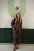 Oversize Gömlek & Bol Paça Pantolon Takım – Kahverengi