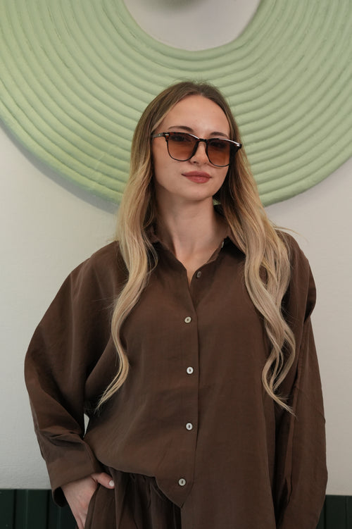 Oversize Gömlek & Bol Paça Pantolon Takım – Kahverengi