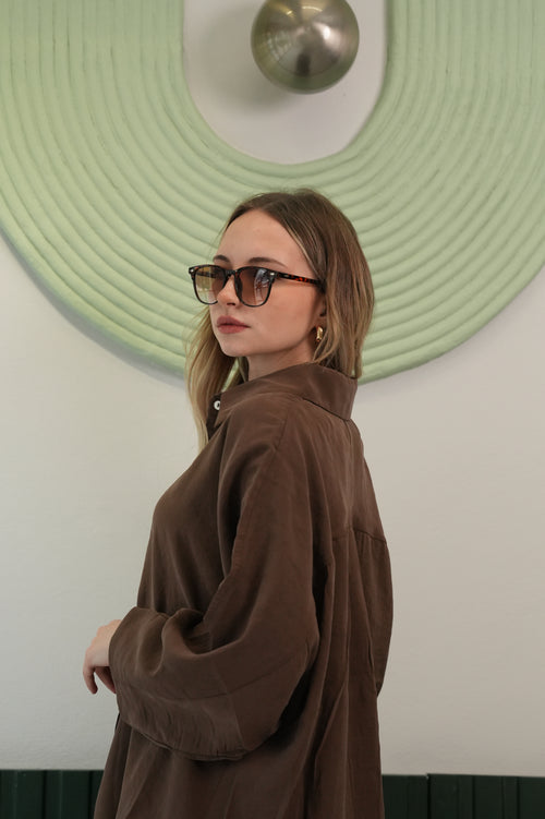 Oversize Gömlek & Bol Paça Pantolon Takım – Kahverengi