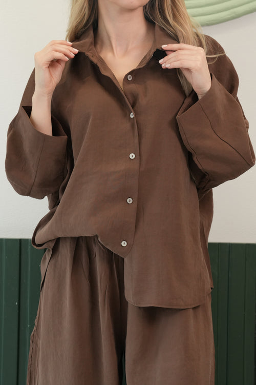 Oversize Gömlek & Bol Paça Pantolon Takım – Kahverengi