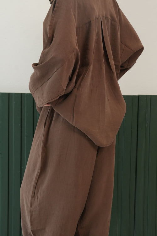 Oversize Gömlek & Bol Paça Pantolon Takım – Kahverengi