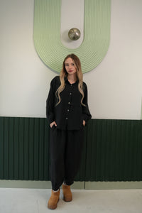 Oversize Gömlek & Bol Paça Pantolon Takım – Siyah