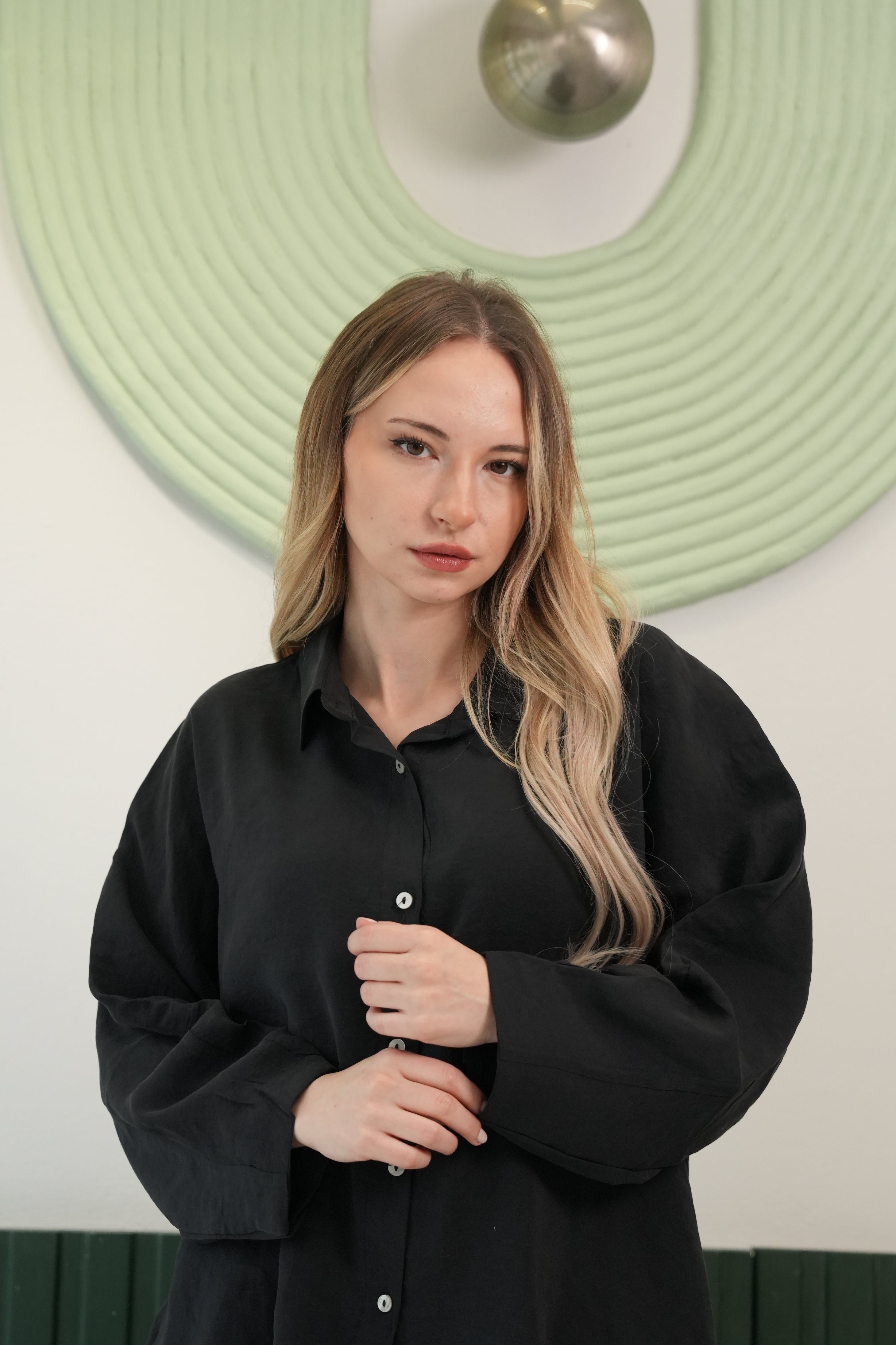 Oversize Gömlek & Bol Paça Pantolon Takım – Siyah