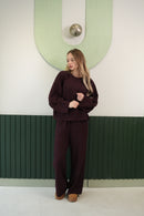 Dokulu Oversize Üst & Bol Paça Pantolon Takım – Bordo
