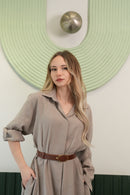 Kemer Detaylı Bej Gömlek Elbise