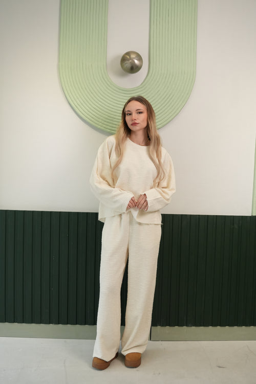 Kadın Snow Basic Uzun Kollu Üst & Rahat Kesim Pantolon – Ekru