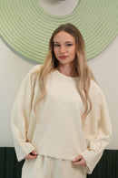 Kadın Snow Basic Uzun Kollu Üst & Rahat Kesim Pantolon – Ekru