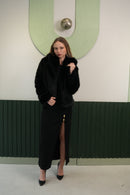 Kruvaze Yaka Suni Kürk Ceket – Siyah