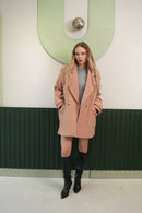 Dokulu Çift Düğmeli Pudra Kaban