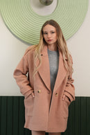 Dokulu Çift Düğmeli Pudra Kaban