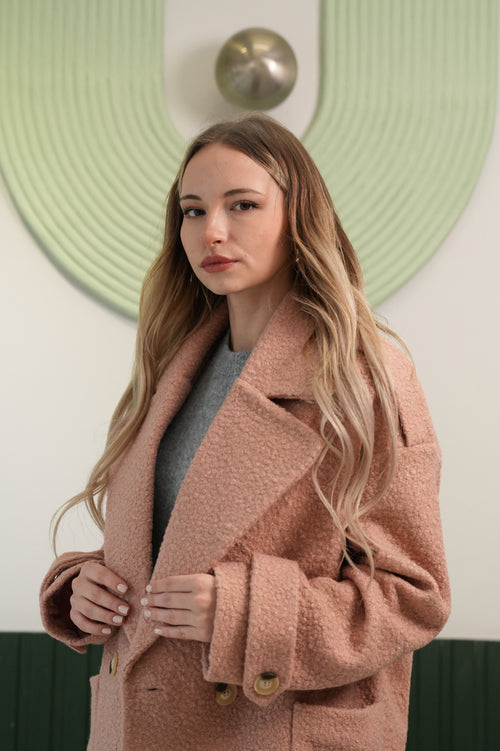 Dokulu Çift Düğmeli Pudra Kaban