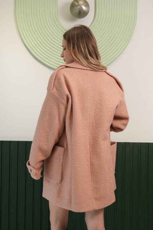 Dokulu Çift Düğmeli Pudra Kaban