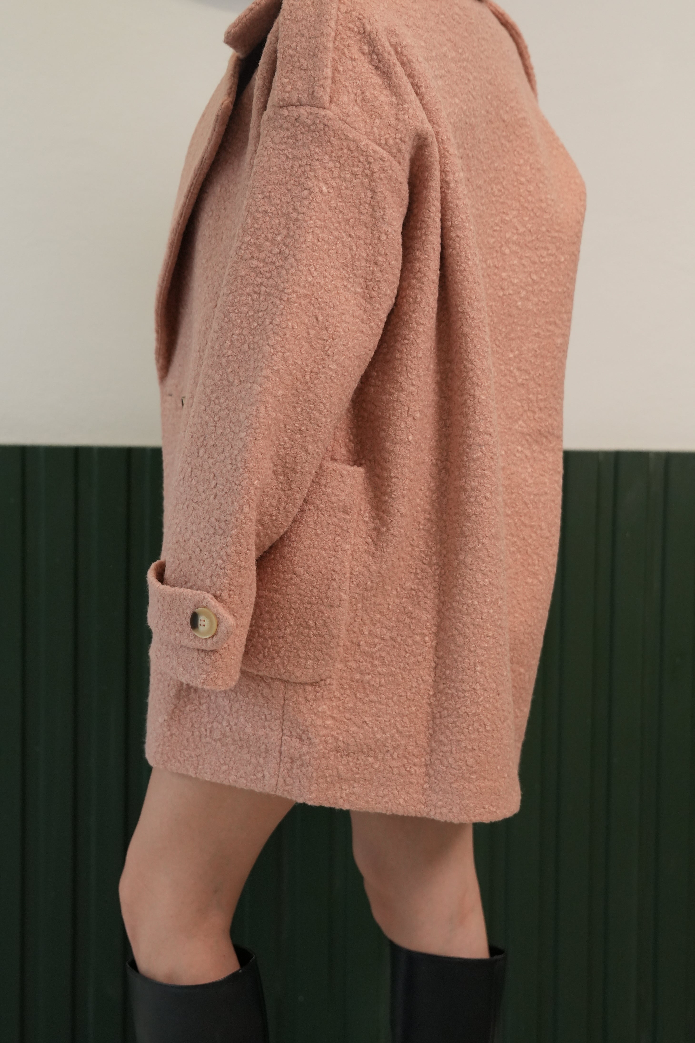 Dokulu Çift Düğmeli Pudra Kaban