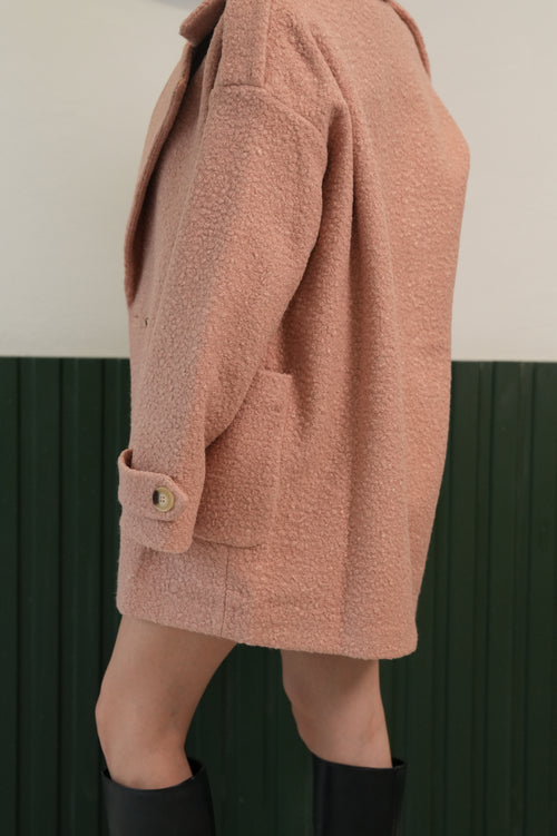 Dokulu Çift Düğmeli Pudra Kaban