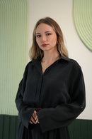 Kemerli Siyah Uzun Elbise