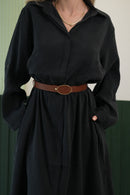 Kemerli Siyah Uzun Elbise