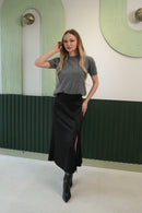 Yırtmaçlı Saten Midi Etek