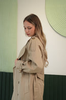 Klasik Kesim Kemerli Uzun Trençkot – Bej