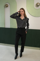 Yüksek Bel Pens Detaylı Sigaret Kumaş Pantolon - Siyah