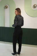 Yüksek Bel Pens Detaylı Sigaret Kumaş Pantolon - Siyah