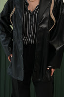 Oversize Kesim Blazer Model Suni Deri Ceket - Siyah