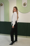 Boyundan Bağlamalı Fular Detaylı Balon Kol Bluz - Ekru