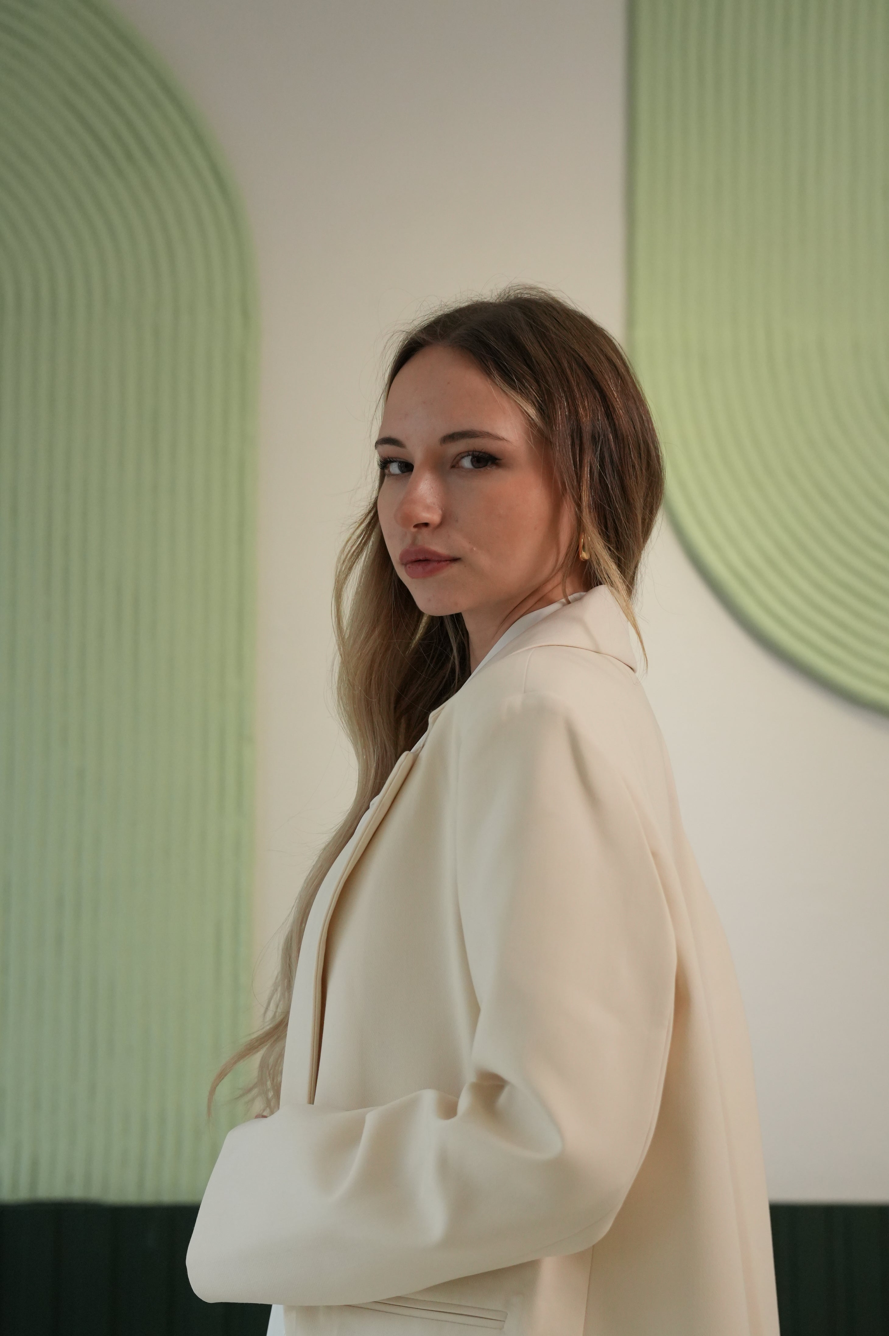 Oversize Kesim Klasik Blazer Ceket - Ekru
