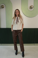 Fular Detaylı Kısa Kollu Triko Hırka – Krem